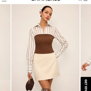 Commense 2 in 1 Ribbed Knit and Striped Contrast Shirt